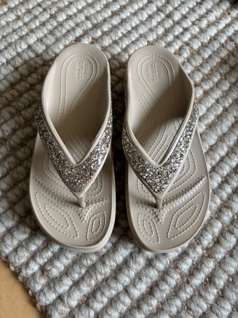 CROCS Iconic Comfort Women's Sparkle Beige Flip Sandals